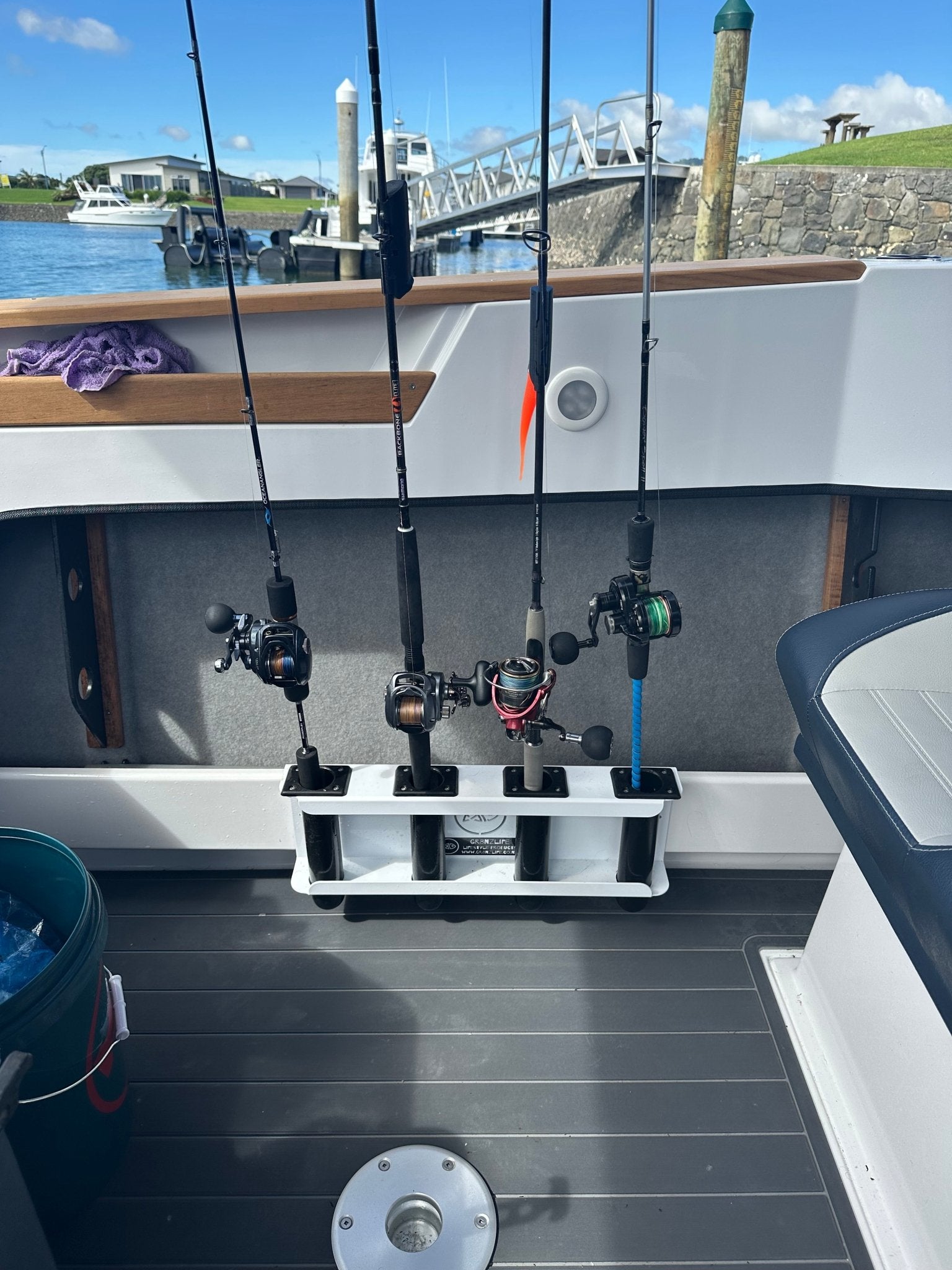 boat fish rod holders Short Stack Vertical Fishing Holder 3 or 4 rod (with or w/o track mount) 4 rod w 45 degree track bracket / Black Side Mount Fast Retrieve Fishing Pole Storage