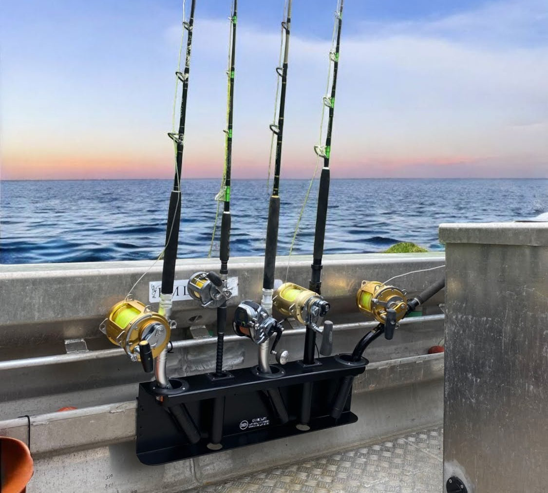 Game Bent Butt hold 3 game racks and two other rods horizontally - Ultimate Rod Racks NZ