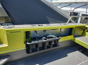 Game Bent Butts 3 game  rods horizontally - Ultimate Rod Racks NZ allowing to walk past in a stabicraft 2350