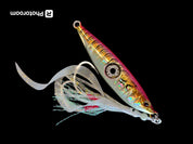 Juicy Bright Eye - 100gm in pink fitted with UV Octopus skirts and size 3 Hooks