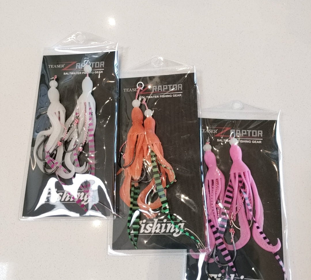 TPE Octy Raptor Z High Quality Jigging Lure Double Assist hook with Squid Skirt Luminous - Gr8nzlife